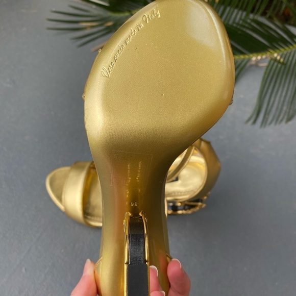 Dolce & GABBANA Keira Baroque DG Metallic Gold Heel Sandal Size 6 / 36 - Picture 14 of 16